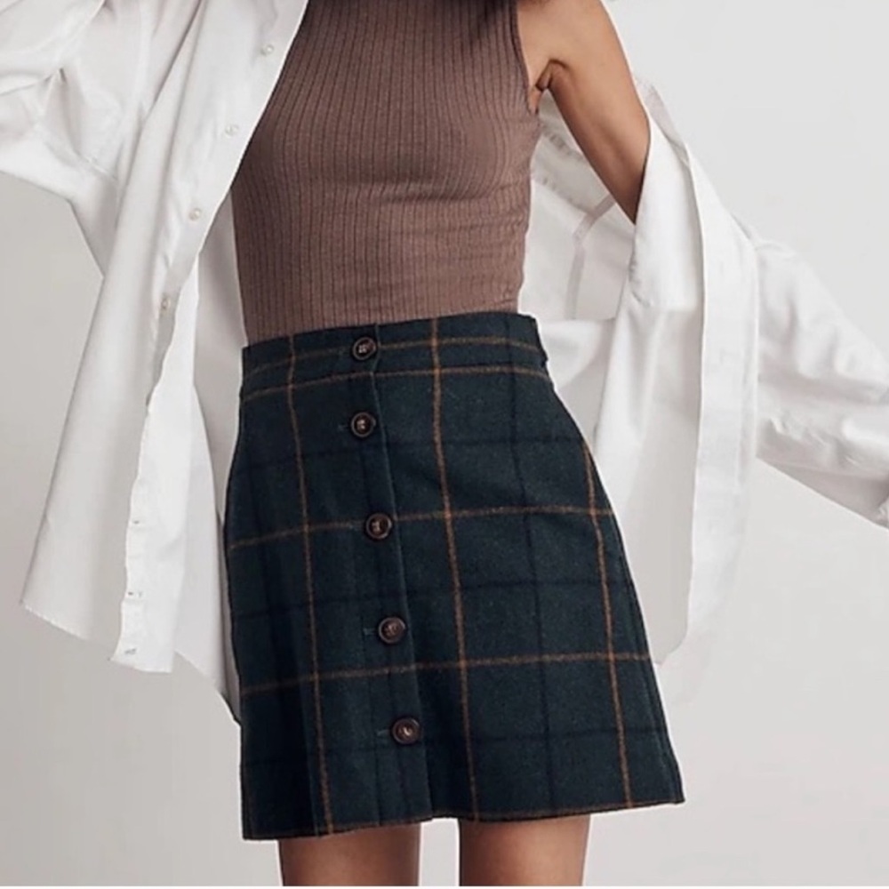 Madewell Plaid Button-Front Mini Skirt - Dark Green